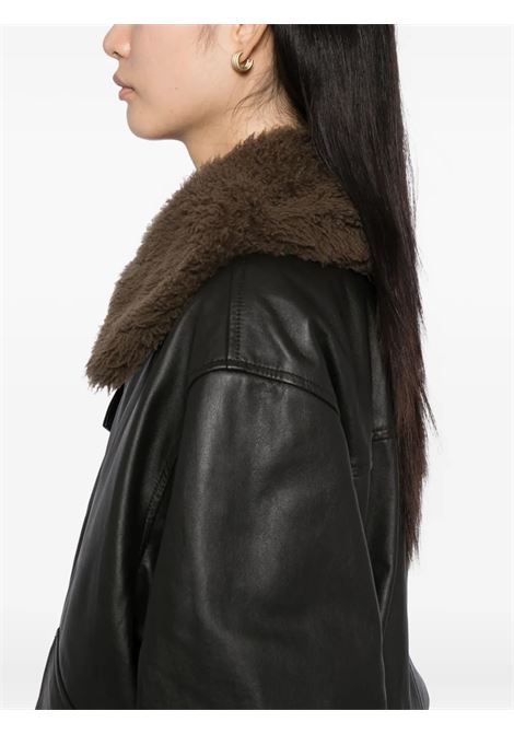 giacca leather blouson shearling collar donna marrone scuro LEMAIRE | OW1043 LL0095BR507